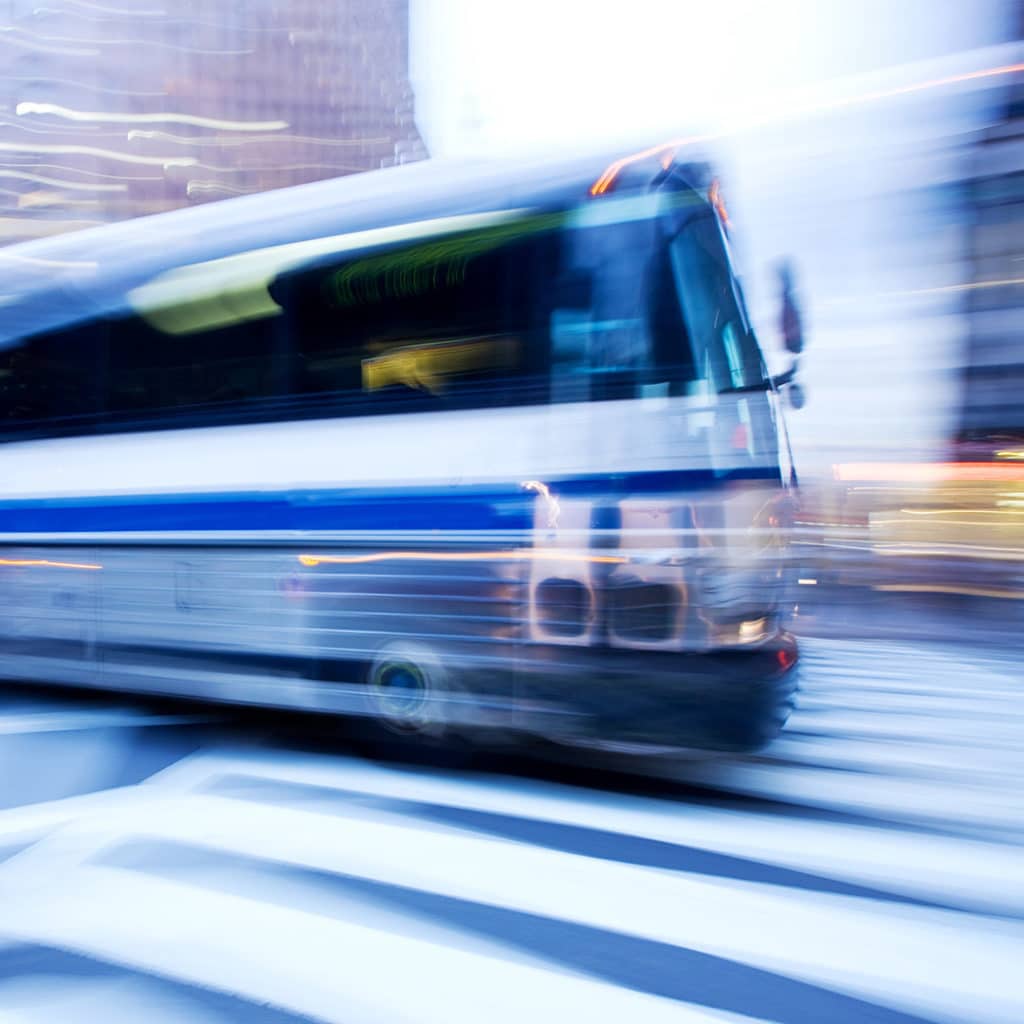 Blue blurry bus